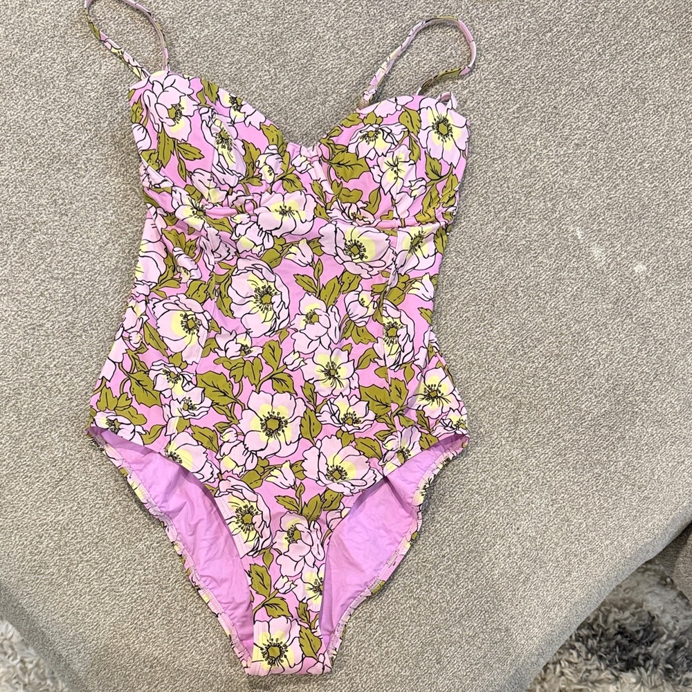 Tory Burch Pink and Green Floral Swim One Piece
